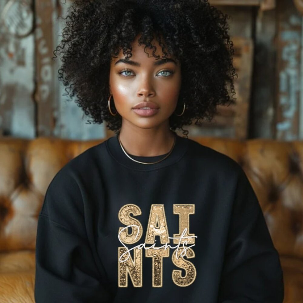 Saints Sweatshirt, New Orleans, Football (Gold/White Lettering) New Item